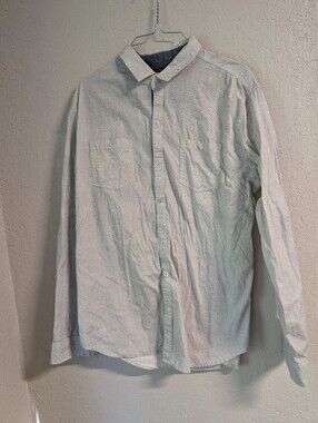 Diamond Pattern Button Up Shirt XL White Blue Casual Office Indie Elevated Basic